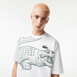 T-Shirts | LACOSTE T-Shirt Col Rond Homme Lacoste Loose Fit Imprime Crocodile