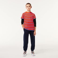 Vetements Garcon | LACOSTE T-Shirt Enfant Lacoste Avec Imprime Raye En Jersey De Coton