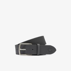 Ceintures | LACOSTE Ceinture Chantaco En Cuir Texture A Boucle Gravee Lacoste