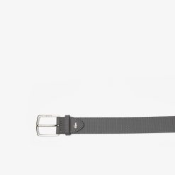 Ceintures | LACOSTE Ceinture Chantaco En Cuir Texture A Boucle Gravee Lacoste