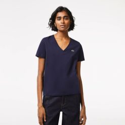 T-Shirts | LACOSTE T-Shirt A Col V Loose Fit En Coton Uni