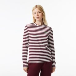 T-Shirts | LACOSTE T-Shirt Manches Longues Femme Lacoste A Rayures En Jersey De Coton