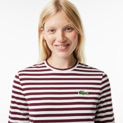 T-Shirts | LACOSTE T-Shirt Manches Longues Femme Lacoste A Rayures En Jersey De Coton