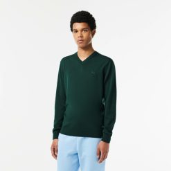 Pullovers | LACOSTE Pull A Col V En Laine Merinos Unie