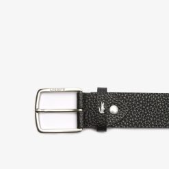 Ceintures | LACOSTE Ceinture En Cuir Graine A Boucle Carree Gravee Lacoste