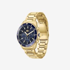 Montres | LACOSTE Montre Chronographe Tiebreaker Bleue Avec Bracelet Plaque Or