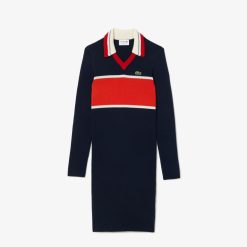 Robes & Jupes | LACOSTE Robe Polo Heritage Fabriquee En France En Maille Cotelee