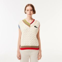 Pullovers | LACOSTE Pull De Tennis Sans Manche Femme Lacoste Avec Torsades