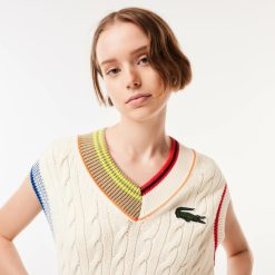 Pullovers | LACOSTE Pull De Tennis Sans Manche Femme Lacoste Avec Torsades