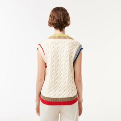 Pullovers | LACOSTE Pull De Tennis Sans Manche Femme Lacoste Avec Torsades