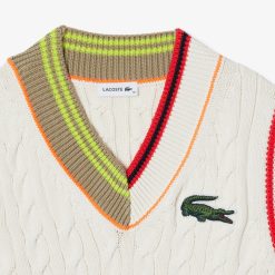 Pullovers | LACOSTE Pull De Tennis Sans Manche Femme Lacoste Avec Torsades