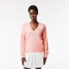 Pullovers | LACOSTE Pull Femme Lacoste Col En V Uni En Laine