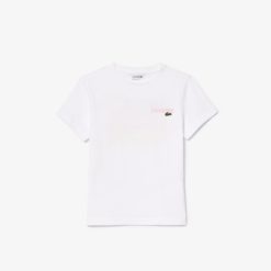 Vetements Fille | LACOSTE T-Shirt Imprime Contraste En Jersey De Coton