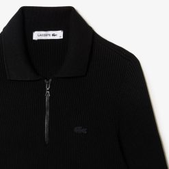 Robes & Jupes | LACOSTE Robe Longue Col Polo En Maille Cotelee Sans Couture