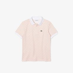 Vetements Garcon | LACOSTE Polo Garcon Lacoste Avec Imprime Damier En Mini Pique De Coton