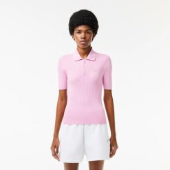 Pullovers | LACOSTE Polo Col Zippe Femme Lacoste En Maille