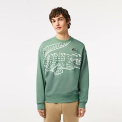 Sweatshirts | LACOSTE Sweatshirt Jogger Col Rond Homme Lacoste Loose Fit Imprime Crocodile