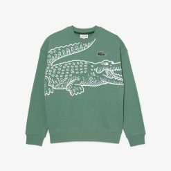 Sweatshirts | LACOSTE Sweatshirt Jogger Col Rond Homme Lacoste Loose Fit Imprime Crocodile