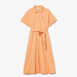 Robes & Jupes | LACOSTE Robe Polo Avec Ceinture Femme Lacoste En Petit Pique Souple