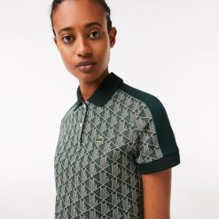 Polos | LACOSTE Polo Femme Regular Fit Avec Col Contraste Et Imprime Monogramme