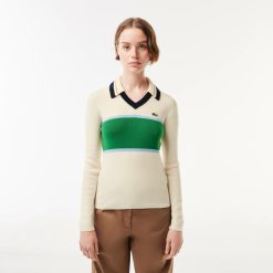 Pullovers | LACOSTE Pull Col Polo Heritage Fabrique En France En Maille Cotelee