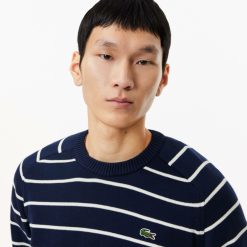 Pullovers | LACOSTE Pull Col Rond Raye En Coton