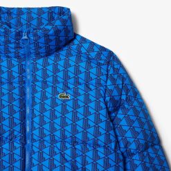 Manteaux & Vestes | LACOSTE Doudoune A Capuche Imprime Monogramme Et Croco Padde Au Dos