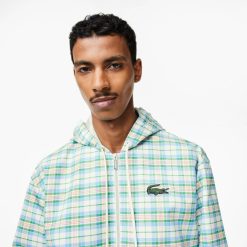 Survetements | LACOSTE Veste De Survetement A Carreaux Homme Lacoste Avec Capuche