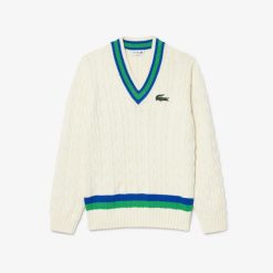 Pullovers | LACOSTE Pull En Laine Torsadee Avec Rayures Color-Block