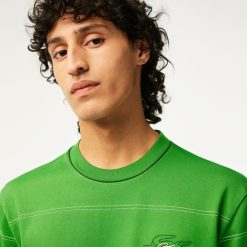 T-Shirts | LACOSTE T-Shirt Homme Lacoste A Rayures En Jersey De Coton Biologique