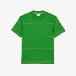 T-Shirts | LACOSTE T-Shirt Homme Lacoste A Rayures En Jersey De Coton Biologique