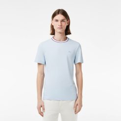 T-Shirts | LACOSTE T-Shirt En Pique Stretch A Col Raye