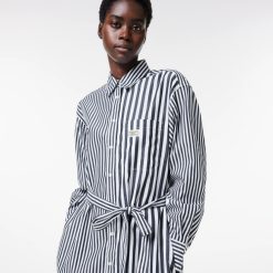 Robes & Jupes | LACOSTE Robe Chemise Oversize En Popeline De Coton Rayee