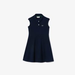 Vetements Fille | LACOSTE Robe Polo Fille Lacoste Avec Taille Cintree En Pique Stretch