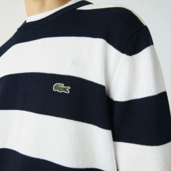 Pullovers | LACOSTE Pull Homme Raye Lacoste En Jersey De Coton Biologique