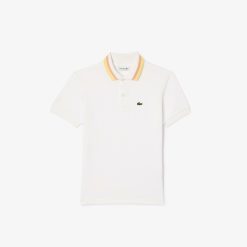 Vetements Garcon | LACOSTE Polo Garcon Lacoste Avec Col Tricolore En Petit Pique De Coton