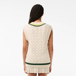 Pullovers | LACOSTE Pull Col V Sans Manche Torsade Details Contrastes