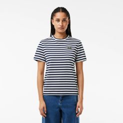 T-Shirts | LACOSTE T-Shirt Femme Loose Fit Lacoste A Rayures En Jersey De Coton