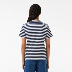 T-Shirts | LACOSTE T-Shirt Femme Loose Fit Lacoste A Rayures En Jersey De Coton