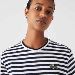 T-Shirts | LACOSTE T-Shirt Femme Loose Fit Lacoste A Rayures En Jersey De Coton