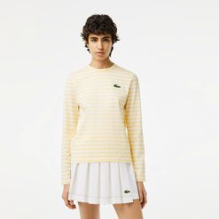 T-Shirts | LACOSTE T-Shirt Manches Longues Femme Lacoste A Rayures En Jersey De Coton