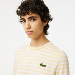 T-Shirts | LACOSTE T-Shirt Manches Longues Femme Lacoste A Rayures En Jersey De Coton