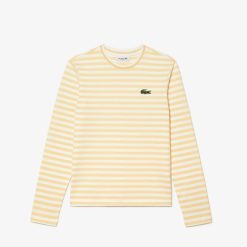 T-Shirts | LACOSTE T-Shirt Manches Longues Femme Lacoste A Rayures En Jersey De Coton