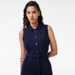 Robes & Jupes | LACOSTE Robe Polo Longue Sans Manches En Pique De Coton Stretch