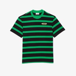 T-Shirts | LACOSTE T-Shirt A Rayures En Coton Avec Imprime 3D