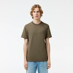 T-Shirts | LACOSTE T-Shirt En Pique Stretch A Col Raye