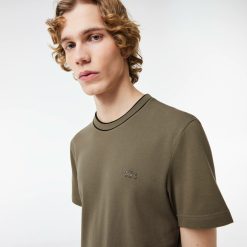 T-Shirts | LACOSTE T-Shirt En Pique Stretch A Col Raye