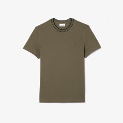 T-Shirts | LACOSTE T-Shirt En Pique Stretch A Col Raye