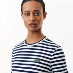 T-Shirts | LACOSTE T-Shirt Manches Longues Femme Lacoste A Rayures En Jersey De Coton