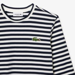 T-Shirts | LACOSTE T-Shirt Manches Longues Femme Lacoste A Rayures En Jersey De Coton